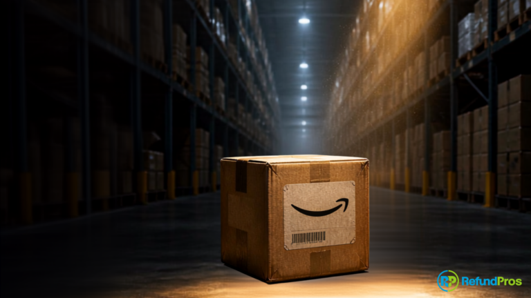 Warehouse interior with a beam of light illuminating the storage area, waiting to be recovered as an Amazon Seller Refund